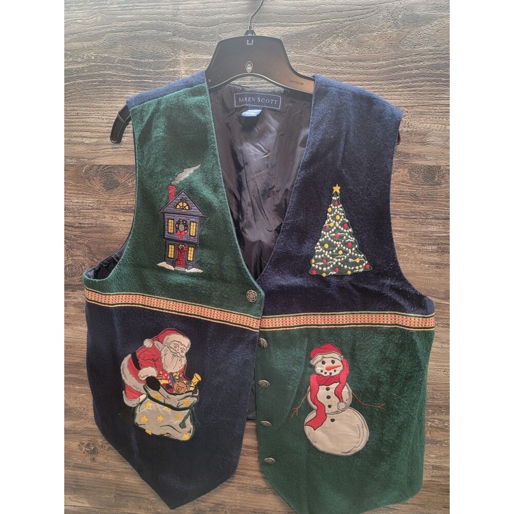 Christmas Vest Red /Green w/Appliqued Santa, Snowman Size L